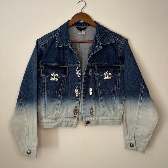 SIMON CHANG Size 6 Ombré Denim Jacket with Silver Metal Hardware - Picture 3 of 14